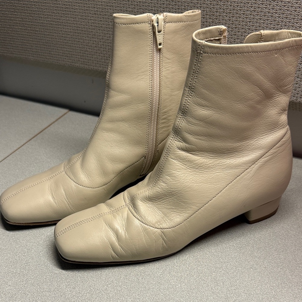 BY FAR Cream Ankle Boots